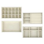 Jewelry Trays Organizer Set of 4 Velvet Stackable Jewellery Drawer Organiser Tray Earring Ring Necklace Bracelet Display Showcase Jewelry Storage Trays, 4 Style (Beige)