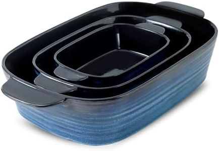 Hasense Casserole Dishes for Oven, Ceramic Bakeware Set of 3, Large Baking Dishes with Handle, Not-stick Lasagna Pans Deep, Perfect for Cooking, Baking, Casserole, Blue