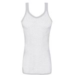 Mens String MESH Vest Fishnet Cotton Gym Muscle Training Tank Rasta Tops Shirt[White,XL]