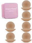 Grace Form 6 Pairs Nipple Covers,Reusable Adhesive Silicone Nipple Covers for Women, Seamless Pasties Sticky Bra No Show