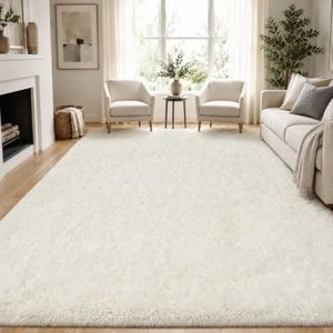 8x10 Area Rugs for Living Room Bedroom: White Soft Fluffy Shag Upgrade Non-Slip High Pile Carpet Large Fuzzy Plush Indoor Floor Decor Shaggy Rug for Kid Boys Girls Dorms Playroom Nursery Modern Home