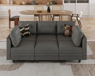 LLappuil Modular Sectional Sofa Faux Leather Sleeper Sectional Couch with Storage Convertible 6 Seats Modular Sofa Bed for Living Room, Dark Grey