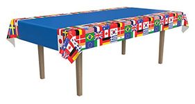 Beistle A Creation International Flag Tablecover Blue, Red, White, Green, Yellow 54"x108"