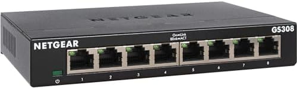 NETGEAR GS308 8-Port Gigabit Ethernet Network Switch, Hub, Internet Splitter, Desktop, Sturdy Metal, Fanless, Plug and Play