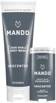 Mando Smooth Solid Stick (2.6 Ounce) + Acidified Body Wash (8.5 Ounce) - Clinically Proven to Block Odor All Day - Whole Body Safe For Pits, Packages + Feet (Unscented)