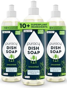 Puracy Natural Dish Soap - Unscented Skin-Softening Plant-Based Dishwashing Soap, Non-Toxic Dish Soap, Fragance Free Organic Liquid Dishwashing Detergent Soap (Free & Clear, 16 fl oz, 3 Pack)