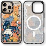 Rosarnnah Magnetic for iPhone 16 Pro Magsafe Case Cute - Durable Shockproof 6.6 ft Drop Impact Phone Case - Black Funny Cats Party Design for iPhone 16 Pro 6.3"