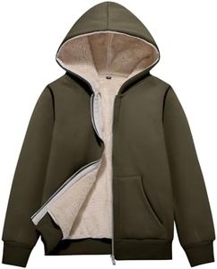 Flygo Unisex Boys Girls Fleece Jacket Hoodie Sherpa Lined Zip Up Hooded Sweatshirt Kids Winter Jackets(ArmyGreen-L)