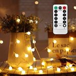 Globe Fairy String Lights Battery Powered, 49FT 100LED String Lights Outdoor, 8 Modes Waterproof Twinkle Lights with Remote & Timer for Bedroom Christmas Wedding Garden Party Decoration - Warm White