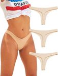 KUKU PANDA Womens Cotton Thongs Underwear Breathable No Show Cheeky Panties Tangas Sexy for Everyday Workout 3 Pack Set (Nude, Large)