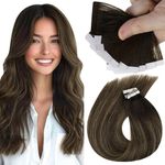 Sunny Hair Tape in Hair Extensions Human Hair Invisible Tape in Hair Extensions 10Pcs Tape in Extensions Real Human Hair Straight Hair Extensions for Women 16 inch Darkest Brown with Medium Brown