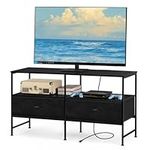 OYEAL TV Stand for Bedroom Black Entertainment Center with Storage Drawers TV Console Table with Power Outlets for 32/40/50 Inches TV, Black