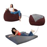 Amazon Brand - Solimo Foam Bean Bag Sac | Converts from Bean Bag to Double Bed | Capacity up to 120 KG, 6.5 Ft Height | Plush Velvet Fabric | Washable Cover | Size: 3 Ft (Bean Bag), 6 Ft (Bed) (Brown)