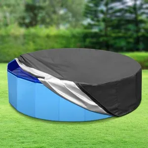 Tufmunb 87 inch Foldable Dog Pet Bath Pool Cover, Portable Round Collapsible Pool Cover with Oxford Cloth Material and Drawstring Design for Dog Pet Pool, Waterproof and Dustproof (Black)