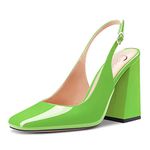 Castamere Women Chunky Block High Heel Square Toe Slingback Pumps Court Shoe Slip-on Clear Dress Sandals 10 CM Heels Green 8 UK