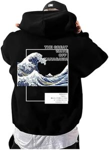 Floerns Men's Long Sleeve Lightweight Drawstring Letter Print Graphic Hoodies Sweatshirt Tops Black Wave X-Large
