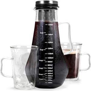 Ice Coffee Cold Brew Maker – 50 oz/1.5L Glass Carafe with Stainless Steel Infuser & Spout, Includes 2 Double Wall Insulated Glasses & Cleaning Brush – Perfect for Iced Coffee & Tea Lovers