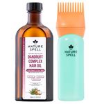 Nature Spell Dandruff Complex Hair Oil with Root Comb Applicator, Pre-Diluted Scalp Oil, Helps Reduce Flaking & Soothes Scalp, with Coconut & Tea Tree, Vegan, For All Hair Types, 150ml