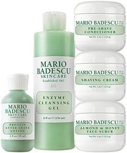 Mario Badescu-men Grooming Basics 5 Piece-kit, Skin Care Gift Set for-men-with Pre Shave Conditioner, Shaving Cream, Almond & Honey Face Scrub, After Shave Lotion, and Enzyme Cleansing Gel