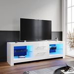 ELEGANT 1600mm Modern High Gloss White TV Stand Cabinet with LED Light for 22"-65" Flat Screen 4k TVs/Living Room Bedroom Furniture TV Cabinet with Shelves and Drawers for Media Storages