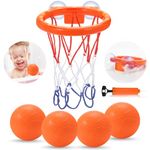 Bath Toys,Mold Free Bath Basketball Hoop for Kids Ages 1-3,Bathtub Basketball Hoop for Babies and Toddlers,Strong Suction Cup Basketball Hoop & 4 Soft Balls Set for Boys Girls,Tub Toys for Kids 4-8