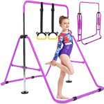 FINGER TEN Horizontal Bar Gymnastics Kids Garden Home Reck Stretching Folding Value Gift Set,Expandable Gym Training Bar Equipment Adjustable Height for Boys Girls Fitness Outdoor Indooor (Violet)