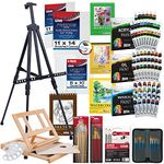 US Art SupplyÃ‚® 133-Piece Deluxe Artist Painting Set with, Aluminum Floor Easel, Wood Drawer Table Easel, 24-Tubes Acrylic Colors, 24-Tubes Oil Colors, 24-Tubes Watercolor Colors, 9"x12" Acrylic Painting Paper Pad, 9"x12" Oil