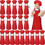 40 Pcs Kids Apron Chef Hat Set Boys Girls Aprons Chef Apron Hats Bulk for Cooking Painting Children's Bib Apron 7-13 Years, Red, One size