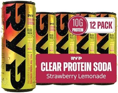 RYP Strawberry Lemonade Clear Protein Soda Drinks Ready to Drink, 10g Protein per serving, Zero Sugar, Infused with Vitamins and Electrolytes, No Caffeine, 41 Calories, 12 Pack, 12 fl oz Cans