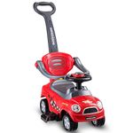 GYMAX 3 in 1 Ride on Push Car, Kids Licensed Push Along Car with Handle, Horn, Armrest Guardrails & Storage Compartment, Baby Sliding Car for 2-6 Years Old Toddler (Red)
