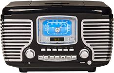 Crosley CR612B-BK Corsair Retro AM/FM Alarm Clock Radio and CD Player with Stereo Bluetooth Speakers, Black