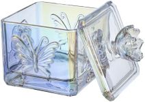 Gaolinci Roses & Butterflies Embossed Glass Candy Jar, Stained Glass Food Jar with Lid