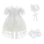 Glamulice Flower Baby Girl Party Dress 3M/ 0-6 Special Occasion Christening Baptism Dresses Milky White Lace Infant Formal Church Wedding Princess Bow Formal Photo Shoot Princess Party Gown Events