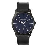 SEKONDA Men's Quartz Watch with Blue Dial Analogue Display and Black PU Strap 3536