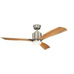 Kichler Ridley II 52" Ceiling Fan and Light Kit in Brushed Stainless Steel Oak Blade Finish, 3-Blade LED Ceiling Fan, 3000K, (52" W x 14.5" H), 300027BSS