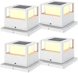 4 Pack Solar Post Lights Outdoor Solar Post Cap Lights, 20 Lumen High Brightness Waterproof LED Fence Post Solar Lights with Base for 4x4 5x5 6x6 Wooden Posts,White