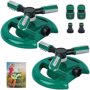 Hinastar Automatic Garden Water Sprinkler, 360 Degree Rotation Irrigation System, Large Area Coverage, for Yard, Lawn, Garden - 2 Pack (Deep Green)