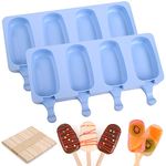 WMKGG Popsicle Silicone Molds Set, 2 PCS Ice Cream Molds with 50 Wooden Sticks for Cake Pop, Ice Pop, Cakesicles (Standard Size/Blue)