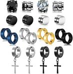 Weyeena Weyeena10 Pairs Magnetic Stud Earrings for Men Stainless Steel Magnetic Earrings, Non-Piercing Cross Dangle Hoop Earrings Unisex Gauges Clip on Earring CZ Magnet Earring Set