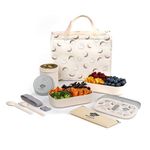 Premium Bamboo Fiber Lunch Box Coconut Set with Double-Layer Box, Soup Cup, and Cutlery in Heat-Saving Bag. Sustainable Double-Layer Lunch Box Set with Soup Cup and Cutlery in a Heat-Saving Bag