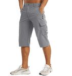 MAGCOMSEN Men's Hiking Pants Soccer Long Shorts Tactical Capri Pants Gym Basketball Athletic Running Shorts Mens Casual Shorts Light Grey