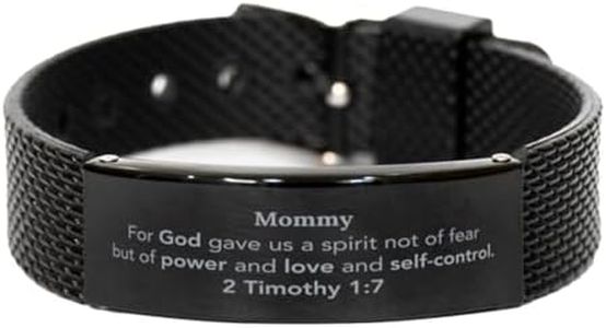 CUCOLUS Christian Gifts For Mommy Black Shark Mesh Bracelet, Mommy For God gave us a spirit not of fear. 2 Timothy 1:7, Bible Verse Inspirational Birthday for Mommy