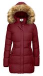 WenVen Women's Winter Thicken Puffer Coat with Fur Removable Hood (XL, Red)