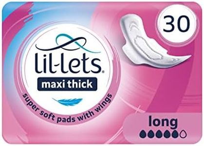 Lil-Lets Maxi Thick Period Pads X 30, Long Absorbency, with Wings, 1 Pack of 30 Maxi Pads, for Medium to Heavy Flow, Unscented, Super Absorbency Sanitary Towel