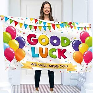 Good Luck banner and decoration - We Will Miss You banner - Sorry Your Leaving decorations - 5ft x 3ft with 4 brass holes - Vivid Digital Print - 110Den Thick polyester - Double Seam (White)