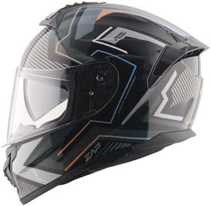 Vega Zap Explore D/V ISI and DOT Certified Gloss Finish Full Face Helmet for Men with Dual Visors and Spoiler-Black Grey-L
