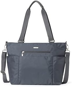 Baggallini Essential Laptop Tote - Work Tote Bag with Laptop Sleeve - Lightweight Travel Crossbody Shoulder Bag for Women, Charcoal Gray, One Size