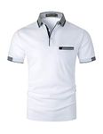 GHYUGR Short Sleeve Polo Shirts for Men Basic Cotton Contrasting Colors Collar T-Shirt Tops (as1, Alpha, l, Regular, Regular, White)