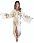 muslin babies muslin.babies Handmade Evil Eye Kimono - Women Beach Cover Up - Festival Bohemian Robe - Boho Cotton Cardigan - Dressing Gown, Gold Eyes, One Size