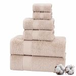 TEXTILOM 100% Turkish Cotton 6 Pcs Bath Towel Set, Luxury Bath Towels for Bathroom, Soft & Absorbent Bathroom Towels Set (2 Bath Towels, 2 Hand Towels, 2 Washcloths)- Beige